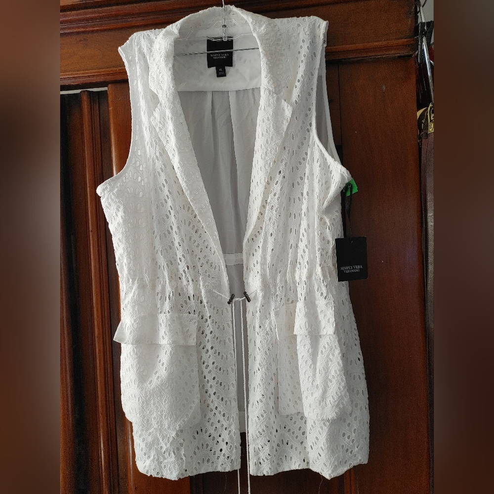 White Eyelet Sleeveless Vest SWIM COVERUP by Vera Wang simply vera US XL